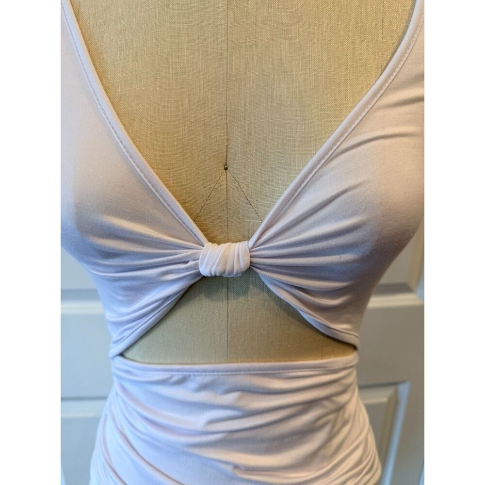 White Cutout Bodycon Mini Dress Small Ruched Twist Front Club Party - Picture 2 of 8
